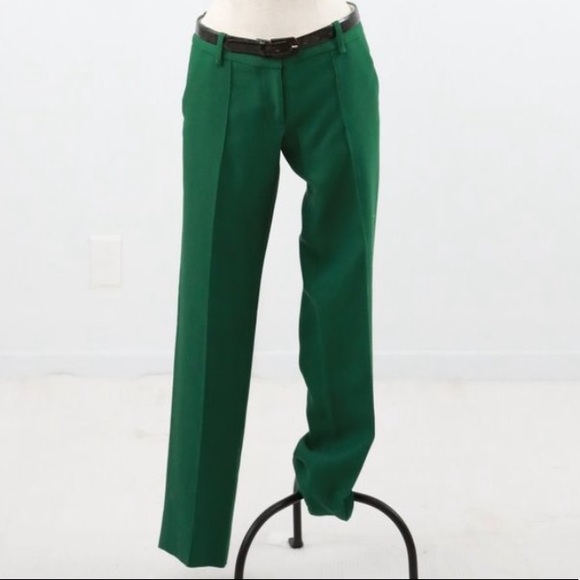 Oscar De La Renta RTW Pants 8 Wool Trousers Pants Green Holiday Party - Picture 9 of 9